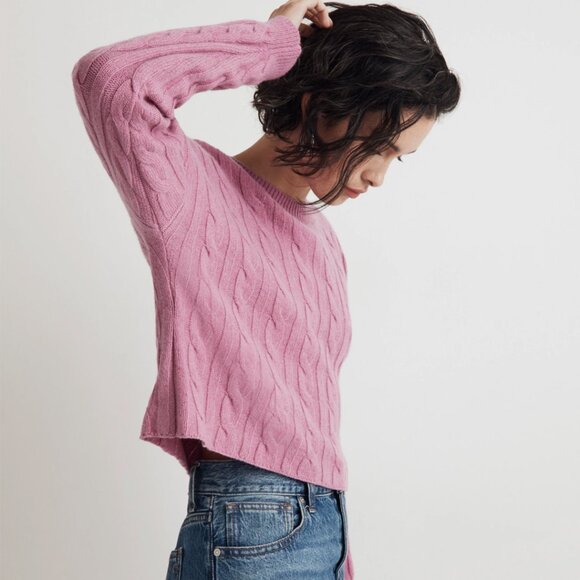 Madewell (Re)sourced Cashmere Wool Cable Knit Cropped Sweater XS - Picture 1 of 10
